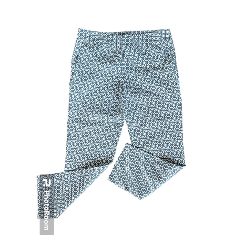 Margaret M Slimming Pant Crop‎ Ankle Size L Blue White Stretch Diamond